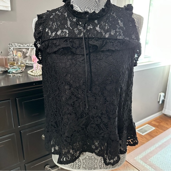Ambiance Black Lace Mock Neck Date Night Top Large - Picture 2 of 14